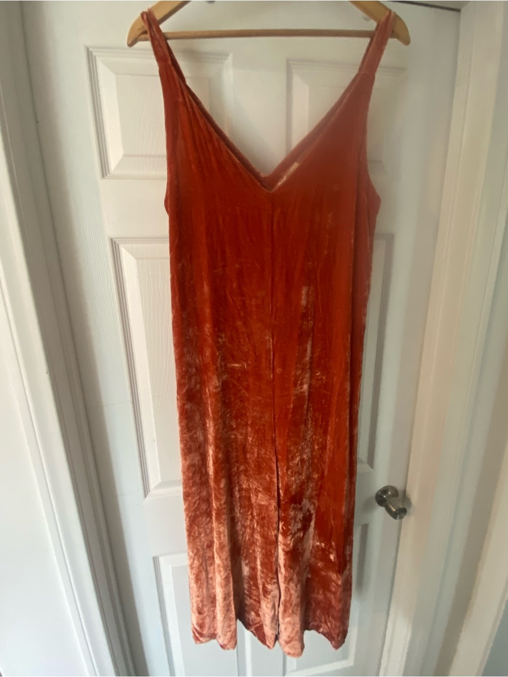 LACAUSA Rust Velvet V-Neck Jumpsuit